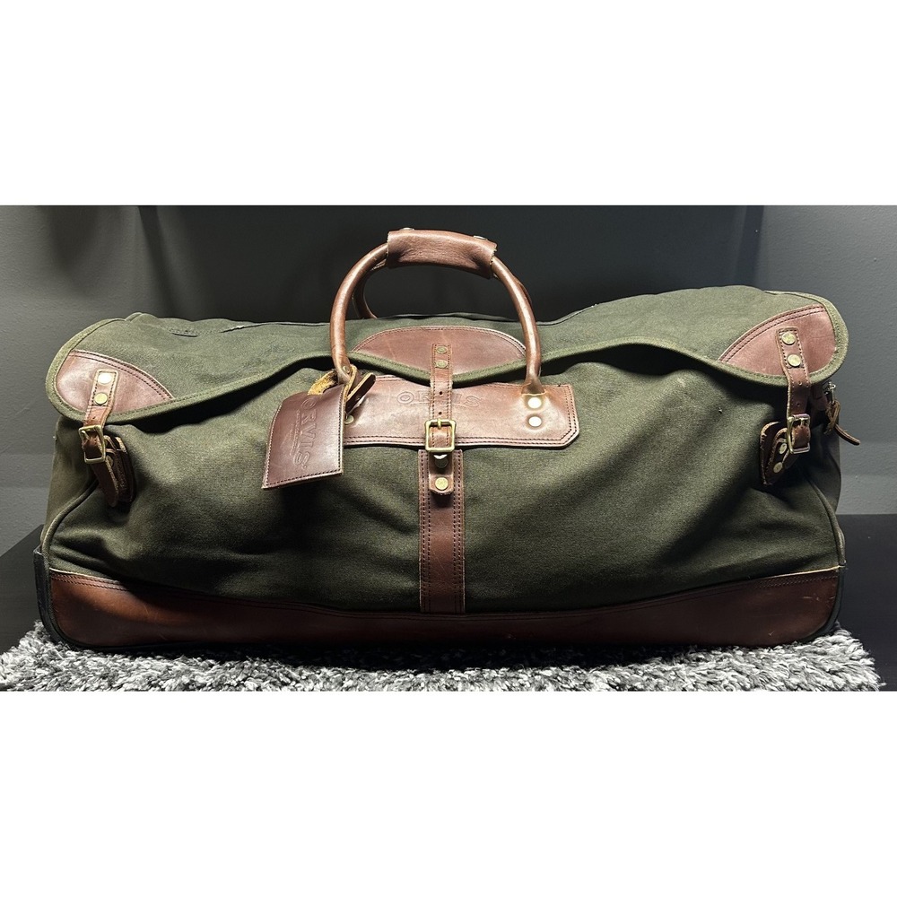 Orvis Bag Luggage Duffle Green Battenkill Canvas Vintage Rolling Distressed